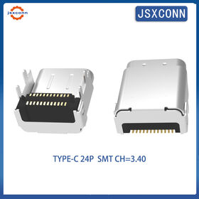 Conector USB Tipo C de 24 pinos CH=3.4 Elevado On-Board com Barra Adesiva Dupla JSXCONN. Descontos de atacado direto da fábrica disponíveis.