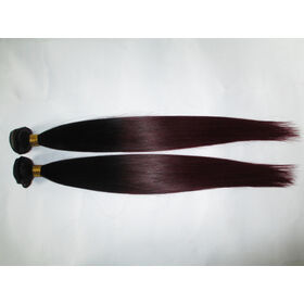 Grosir Bundel Rambut Manusia Anyaman dengan Kutikula Sejajar, Sambungan Rambut Manusia Virgin 1B/99j, Bundel Rambut Lurus Warna Burgundy
