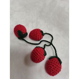 Handmade Knitted Strawberry Plush Charm with Secure Keychain Loop, Red Berry Decor