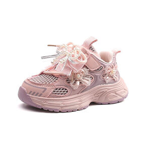 Chaussures tendance 2025 pour enfants, baskets pour filles, chaussures de marche en maille SPORT, nœud de perle, chaussures décontractées antidérapantes pour étudiants et enfants