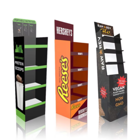 Diseño personalizado al por menor Rack Honeycomb cartón supermercado Snack venta al por menor piso Display Stands para alimentos