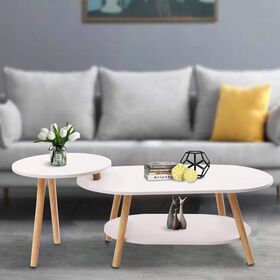 Moderner Couchtisch aus Holz 2-in-1-Kombination Set, verschachtelte Sofa-Beistelltische