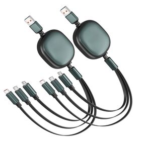 Cable USB retráctil 3 en 1 portátil de mejor venta, carga rápida y extensible para dispositivos IOS, multiuso para auriculares, carga múltiple