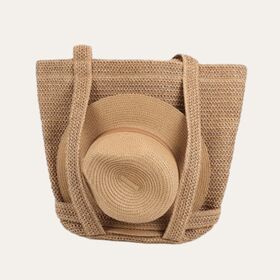 Women's Summer Fashion Travel Straw Hat with Wide Brim Floppy Panama Fedora Sun UV Shade Quality Beach Bag Set for Girls for sale