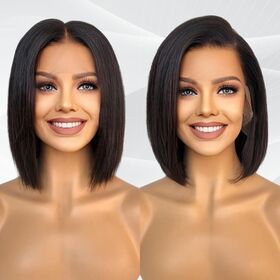 Perruque Courte En Cheveux Humains Naturels - Coupe Carré Noir Lisse - 25cm - Dentelle Frontale