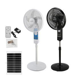 Solarbetriebener Standventilator zum Großhandelspreis ab Werk, 16", 35 W, hohes Luftvolumen, lange Akkulaufzeit, mit LED-Lampen und Fernbedienung