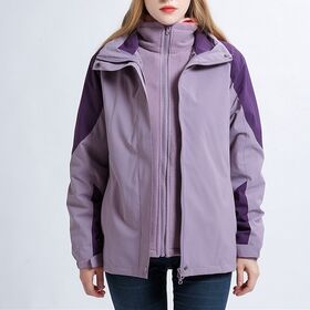 Jaket Outdoor Wanita 3-in-1 Bulu Hangat Logo Dapat Disesuaikan Jaket Musim Dingin Bernapas dengan Kerah Berdiri Nyaman