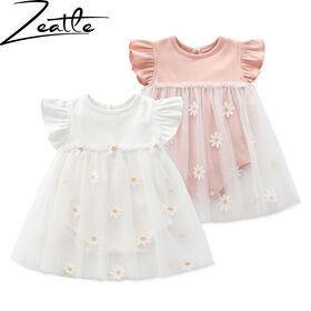 Gaun Renda Bunga Lengan Ruffle OEM untuk Anak-anak, Cocok untuk Pernikahan, Pesta Ulang Tahun Putri