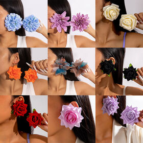 SISSLIA Romantic Flower Earrings Big Rose Fabric Statement Dangle Women Fashion Jewelry Gift