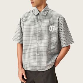 Camisa masculina de streetwear com botões e impressão personalizada, anti-rugas, anti-encolhimento, xadrez, corte quadrado, para uso casual