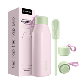 Bouteille d'eau carrée isolée sous vide de 20 oz, acier inoxydable à double paroi avec couvercle à sangle en silicone