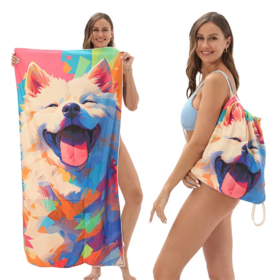 Manufacturer Wholesale 2-in-1 Foldable Integrated Bag Beach Towel Microfiber Custom Sand Free Beach Towels