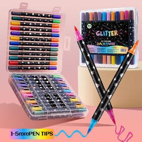 Glitter Markers Pens, Dual Tip Brush Glitter Pens Set Sparkle Markers for Art Supplies, Cards, DIY Crafts, Adults Coloring Books