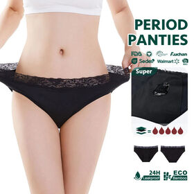 NO PFAS Women 4-Way Stretch & Odor Control Lace Breathable Natural Bamboo Heavy Flow Leakproof Moisture-Wicking Period Panties