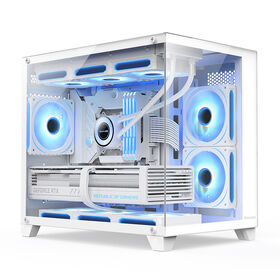 Huntkey Caja de PC Gaming con Visión Completa de 270 Grados, Chasis de Ordenador Compatible con Placas Base M-ATX/Mini-ITX y Refrigeración Líquida de 360