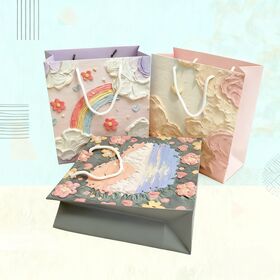 Sac Cadeau de Peinture à l'Huile Verticale Multicolore de Luxe, Sac en Papier de Grande Valeur, Emballage pour Fête d'Anniversaire, Sac Cadeau Artistique
