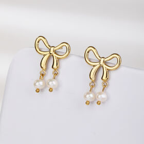 Pendientes de Perlas Chapados en Oro de 14K para Mujer - Pendientes Nupciales de Declaración de Perlas con Gota de Agua - Pendientes Colgantes de Pilar de Plata Pura