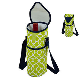 Insulated wine bottle cooler bag for single wine bottle, with long shoulder strap