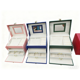 Luxury PU Leather Fiber Travel Mirror Gift Boxes with Lock Storage for Jewelry for Pendant Ring Stud Earrings Necklace