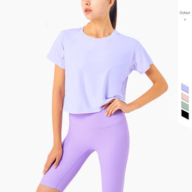 Breathable Crew Neck Women's Sports Workout Tops Custom Running Fitness Yoga Crop Top Loose Short Sleeve Gym Shirts