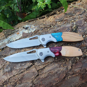 OEM Hot Selling Resin Wood Splicing Handle Survival Knife Folding Grey Titanium Outdoor Camping Tactical Pocket Knife