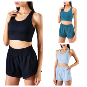 Roupa de Yoga Feminina Nova Coleção Conjunto de Roupa de Ginásio Sutiã Costas Abertas com Quatro Tiras Opções de Shorts e Calças de Yoga Sport Fitness para Ativas