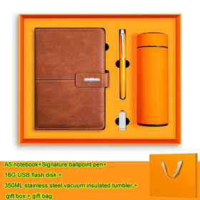 Promotional Office Products Custom LOGO USB flash disk,Thermos Cup, Notebook with pen Company Business Notebook Gift set