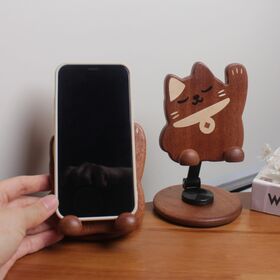 Accessoires personnalisés pour téléphones portables, supports de téléphone portable - Support de téléphone en bois réglable en hauteur - Support de téléphone en bois à clip rotatif à 360°