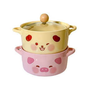 Cartoon Double-Eared Porcelain Hand Bowl Cute Student Dormitory Tableware Dish Kitchen