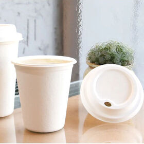Wholesale Biodegradable Disposable Sugarcane Pulp Cups with Lids Eco Friendly Compostable Coffee Cup Factory Price for Cafe