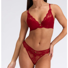 Hot Red lace lingerie set lace underwired and padded bra adjustable shoulder strap underwear sets with lace and mesh design