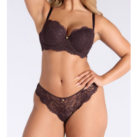 OEM plus size lace lingerie set full cover underwired bra with lace slip briefs lace trim push up bra with match panty customized