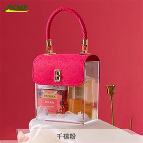 Embossed Acrylic Gift Box with Leather Handle, UV Protected, Ideal for Wine & Drinks, 20x20x10 cm