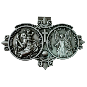 Pince de Visière de Voiture Ange Gardien, Médaille de Saint Christophe pour Voiture, Pince de Visière Saint Christophe, Cadeau Religieux de Bénédiction pour la Sécurité de Conduite