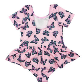 Cute Butterfly Pattern Beachwear Swimsuit for Girls Quick Dry One Piece Swimwear UPF 50 Beach Children Round Neck Bathing Suit
