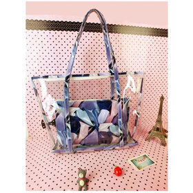 Sac de Shopping en PVC Transparent avec Logo et Fermeture Éclair - Sac de Plage Fourre-Tout en PVC