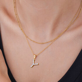 Cross-Border European American Fashion Letters All Titanium Steel Zircon Pendant Necklace