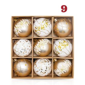 9PCS Gold White Leaf Sequins Christmas Ornament Balls Set, Luxury Style Hanging Decorations for Christmas Tree and Holiday