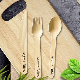 Custom Logo Engraved Disposable Wooden Cutlery Set Individually Wrapped Biodegradable Birch Wood Spoon Fork Knife