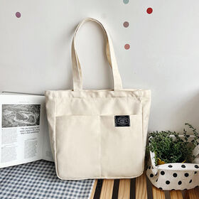 Mini sac fourre-tout résistant en toile de coton, idéal pour la personnalisation, avec poche et fermeture éclair - Vente en gros pour achats et promotions