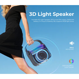 مكبر صوت بلوتوث للحفلات الخارجية مع مقبض حمل، أضواء RGB ديناميكية وباس بقوة 10 واط مع شريط إضاءة LED ملون للاستخدام الداخلي