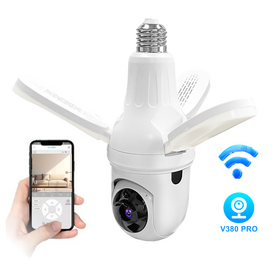 V380 2MP Solar Powered WIFI Bulb Camera with Auto Tracking & Enhanced Night Vision for Smart Home Security