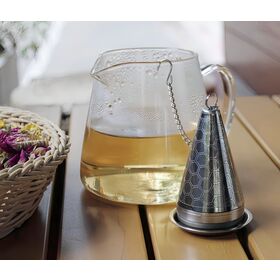 New Design Cone Shape Strainer 304 Stainless Steel Fine Mesh Tea Infuser With Chain and Drip Tray