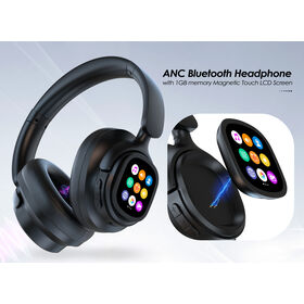 Fone de ouvido Bluetooth sem fio ANC com MP3 de 1GB, tela sensível ao toque e suporte para APP