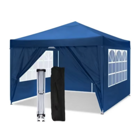 Comercio al por mayor Azul Blanco Negro 3x3m Hexágono Pop up Impermeable Plegable Al Aire Libre 10 * 10ft Carpa Canopy muestra Partes Lados