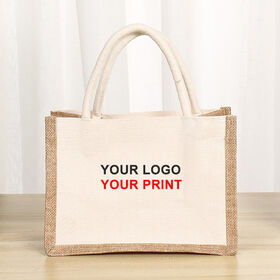 Eco laminated jute canvas bag reusable linen beach bag canvas shopping tote bags with custom logo
