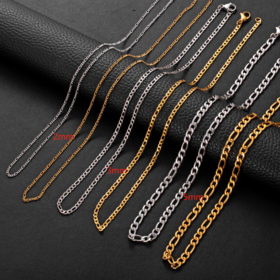 Collares de Cadena Figaro Biselada para Mujeres y Hombres, Chapado en Oro Real de 24k