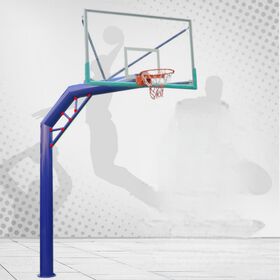 This underground outdoor basketball hoop features a reinforced, multi-supported curved beam and is designed for professional, fixe