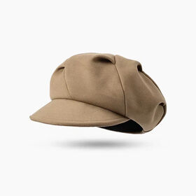 Chapeau Newsboy Froncé Pour Femmes - Béret Rétro Français - Casquette Octogonale Élégante - Taille Unique Beige