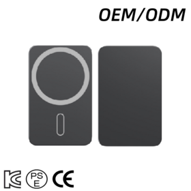 Banco de Energía Inalámbrico Magnético de Aluminio de 5000mAh para Exteriores en Venta Caliente - Cargador de Teléfono Portátil Mini Ligero Personalizado Negro